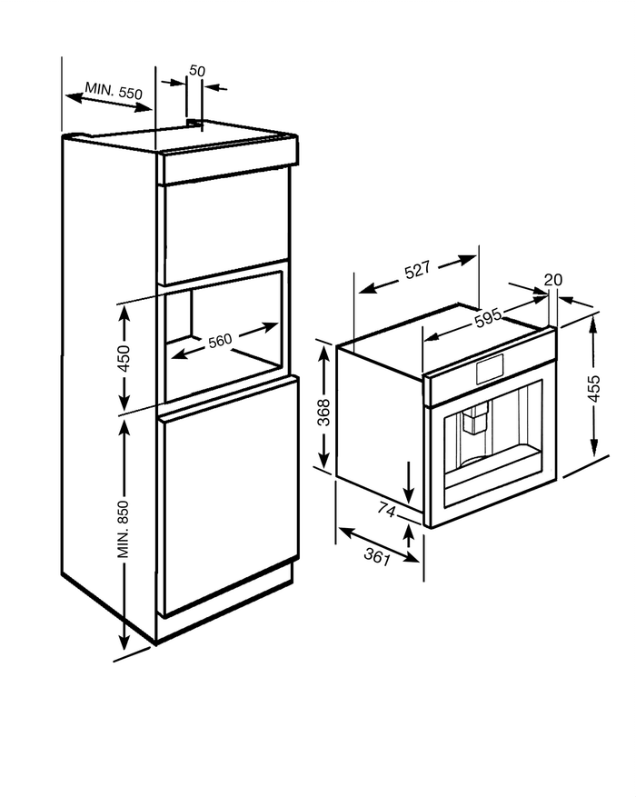 Схема встраивания для кофемашины Smeg CMS8451A