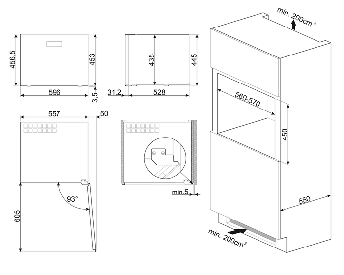 Схема встраивания винного шкафа Smeg CVI121G