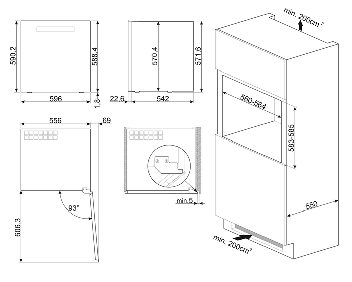 Схема встраивания винного шкафа Smeg CVI629NR3