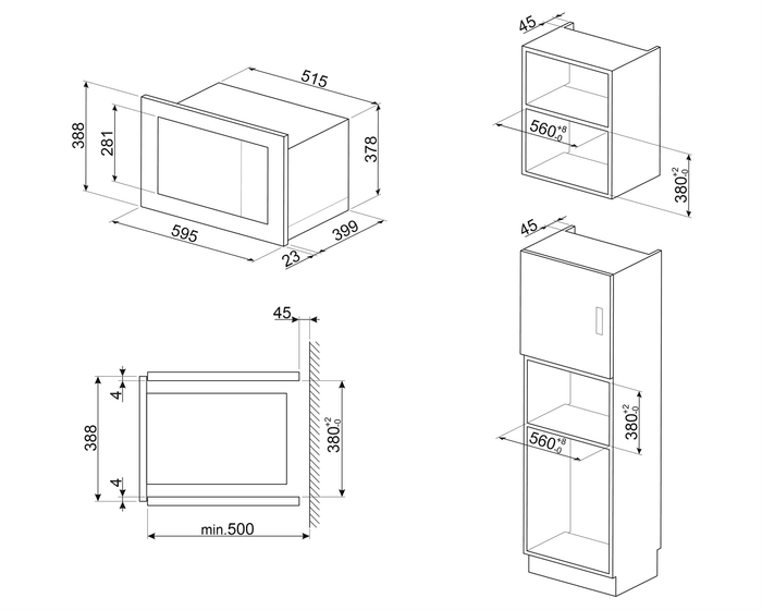 Схема встраивания для микроволновой печи Smeg FMI025B3
