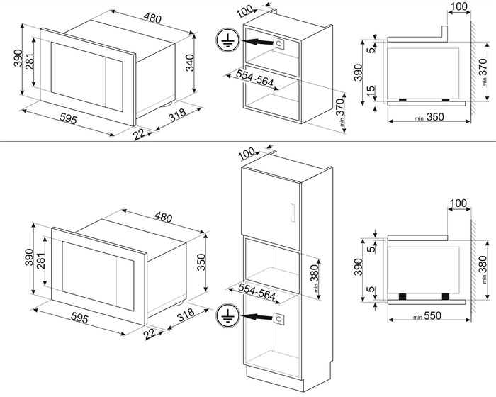 Схема встраивания для микроволновой печи Smeg FMI320X2