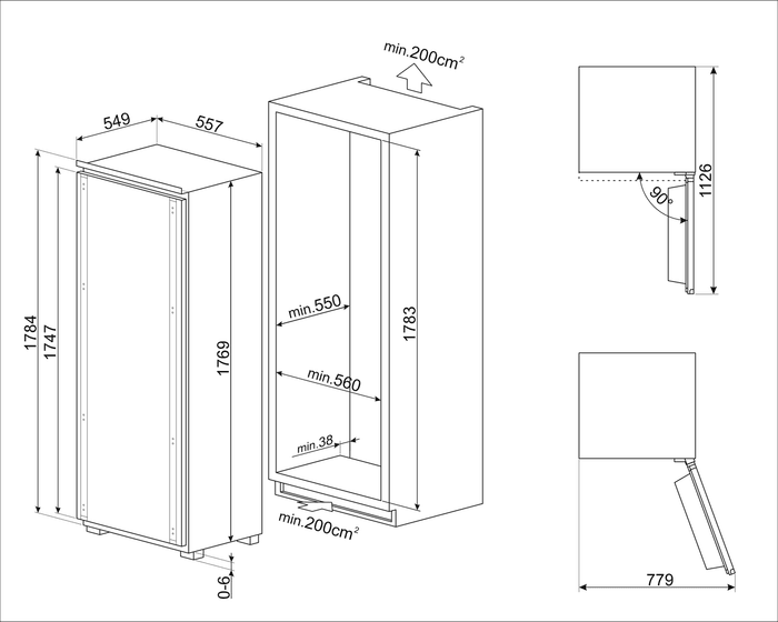 Схема встраивания для морозильника Smeg S9F174DND